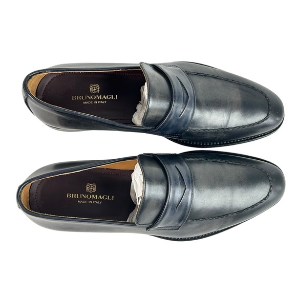 Bruno Magli Fanetta Black & Grey Antiqued Leather Penny Loafer sz 9.5 Medium - Picture 3 of 10